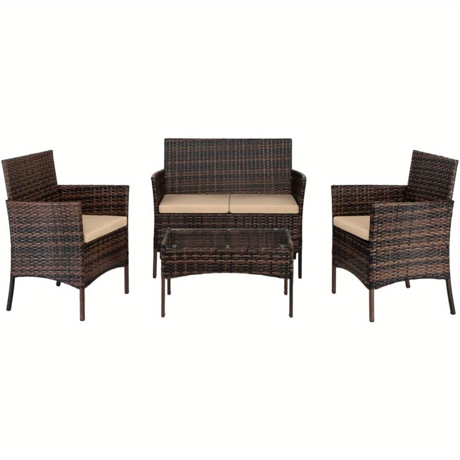 Bonnlo Outdoor Garden Furniture Set For 1 Rattan Sofa 2 Armchairs 1 Coffee Table For Patio Gradient Brown