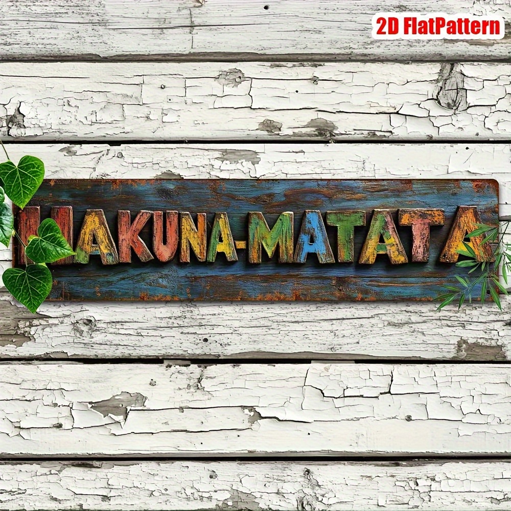 TEMU 2d Flat, 1pc -mata Metal Sign - Large Vintage Rustic Wall Decor (3.94x15.74in), Distressed Hawaiian-like In Teal Blue, Red-brown - Durable