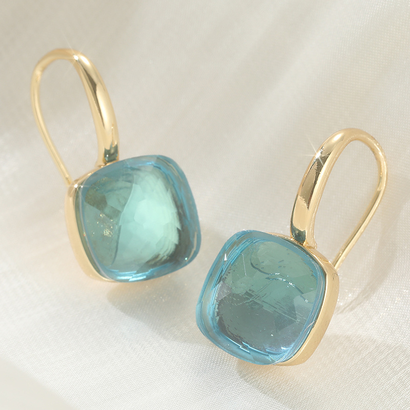 Image of Luxurious Green Glass Square Pendant Earrings, Fashionable Women's Handmade Party Jewelry Accessories, Ideal Gifts For Women