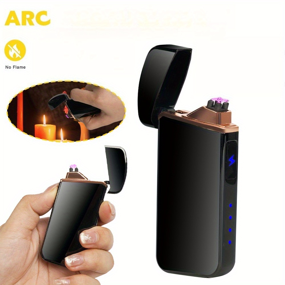 flameless plasma igniter with touch sensing ignition - windproof & rainproof portable burner, fast lighting, compact & sleek black/ with golden accent - dual arc plasma technology for camping, hiking, bbq, indoor/outdoor use - ideal for lighters, candles, fireplaces, gas stoves - safe & reliable ignition device 0