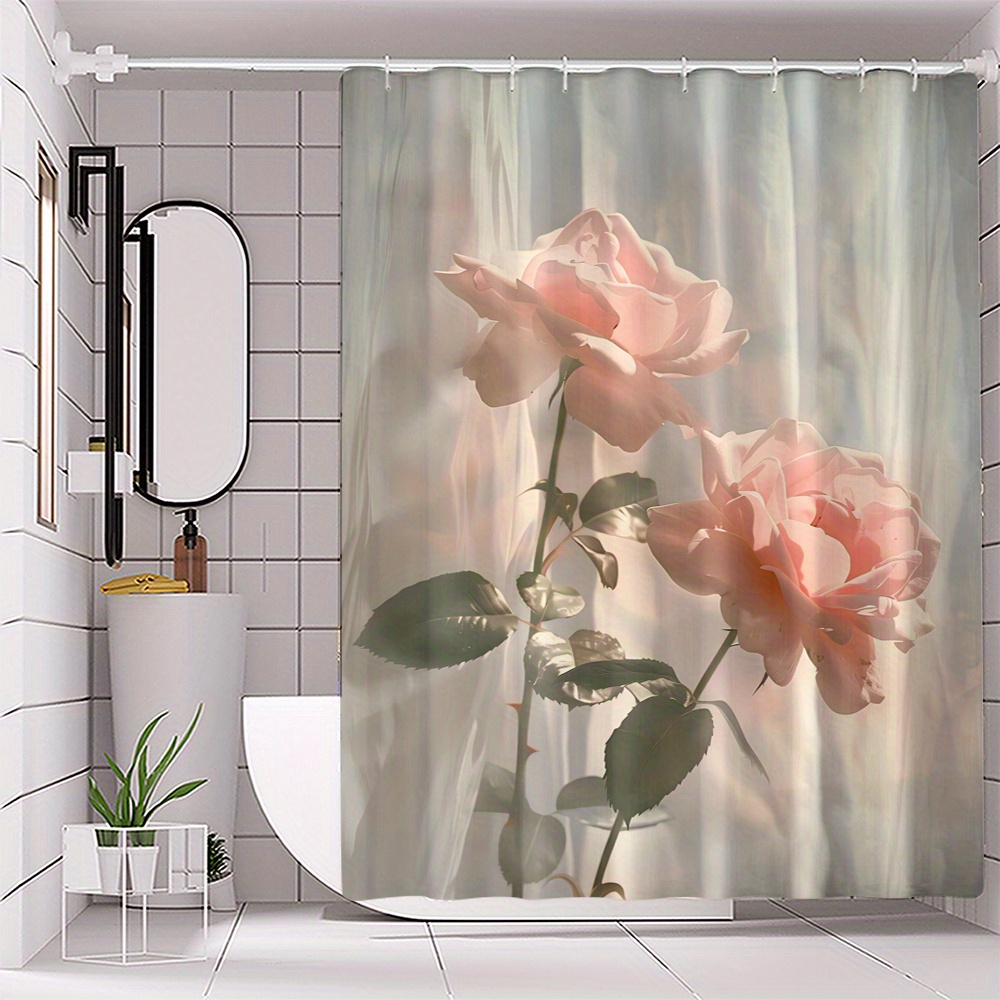 

Chic Pink Print Shower Curtain - Waterproof Polyester, With Hooks Included, All