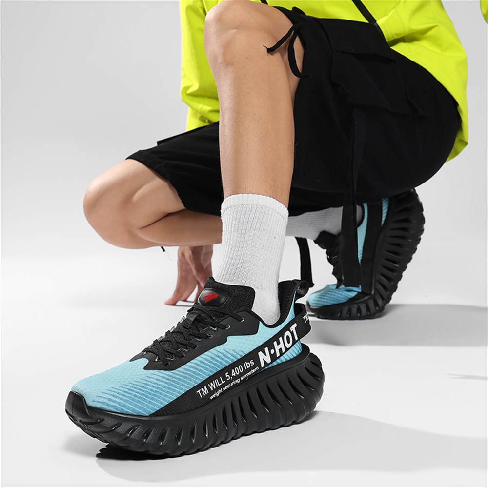 [Sneakers] Men'S Women'S Road Running Shoes, Thick Sole Casual Athletic Shoes for Men, Teenager Outdoor Sports Design, Comfortable Breathable Fabric Upper, Cushioning Shock-Absorbing MD Sole, Non-Slip And Wear-Resistant, Low-Top Lace-Up Closure