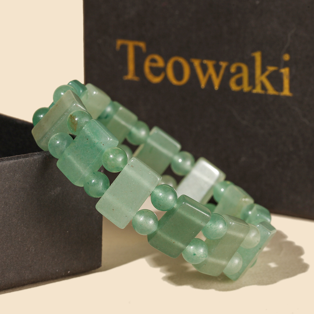 TEMU 1pc Men' Handmade Green Aventurine Square Bracelet - Retro Elastic With 10x15mm Rectangular Beads & 6mm Spacers, December Birthstone Jewelry