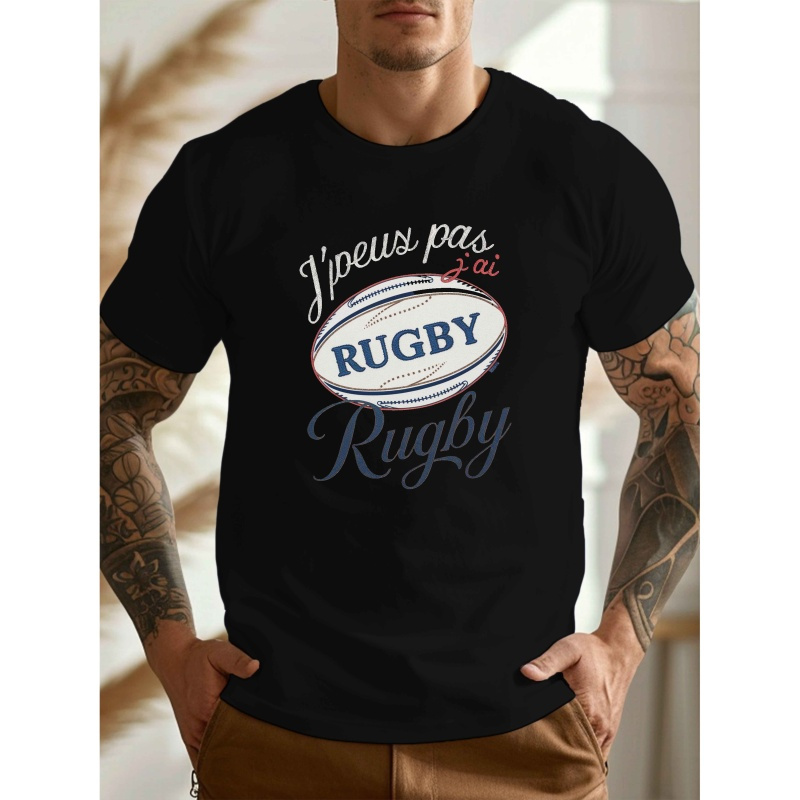 

de typographie de rugby, T-shirt rond à col rond pour homme, T-shirt décontracté et confortable pour l'été