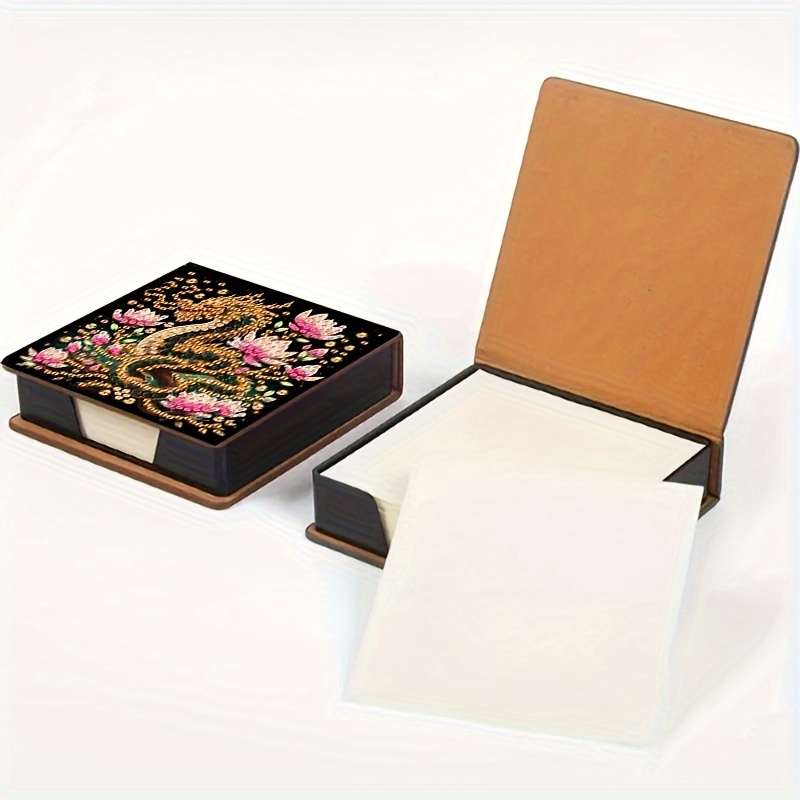 TEMU 1pc Diy Diamond Painting - And For Lotus Inlay Artwork With Black Leather Sticky Note Box, Includes 160 Irregular Rhinestones, Suitable For Home