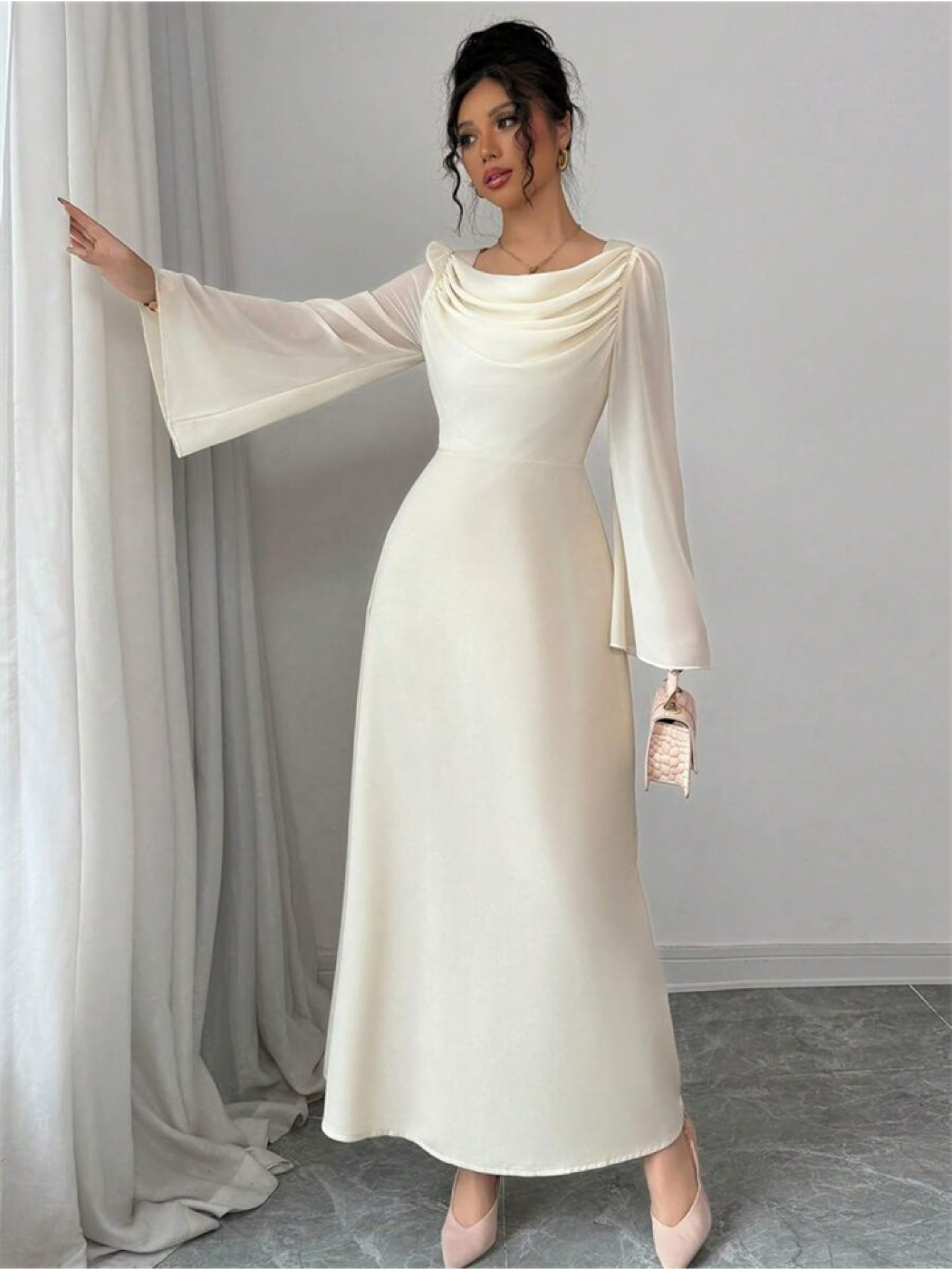 Formal Elegant White Dresses For Church Long Sleeve Satin Wedding Dress  Denmark