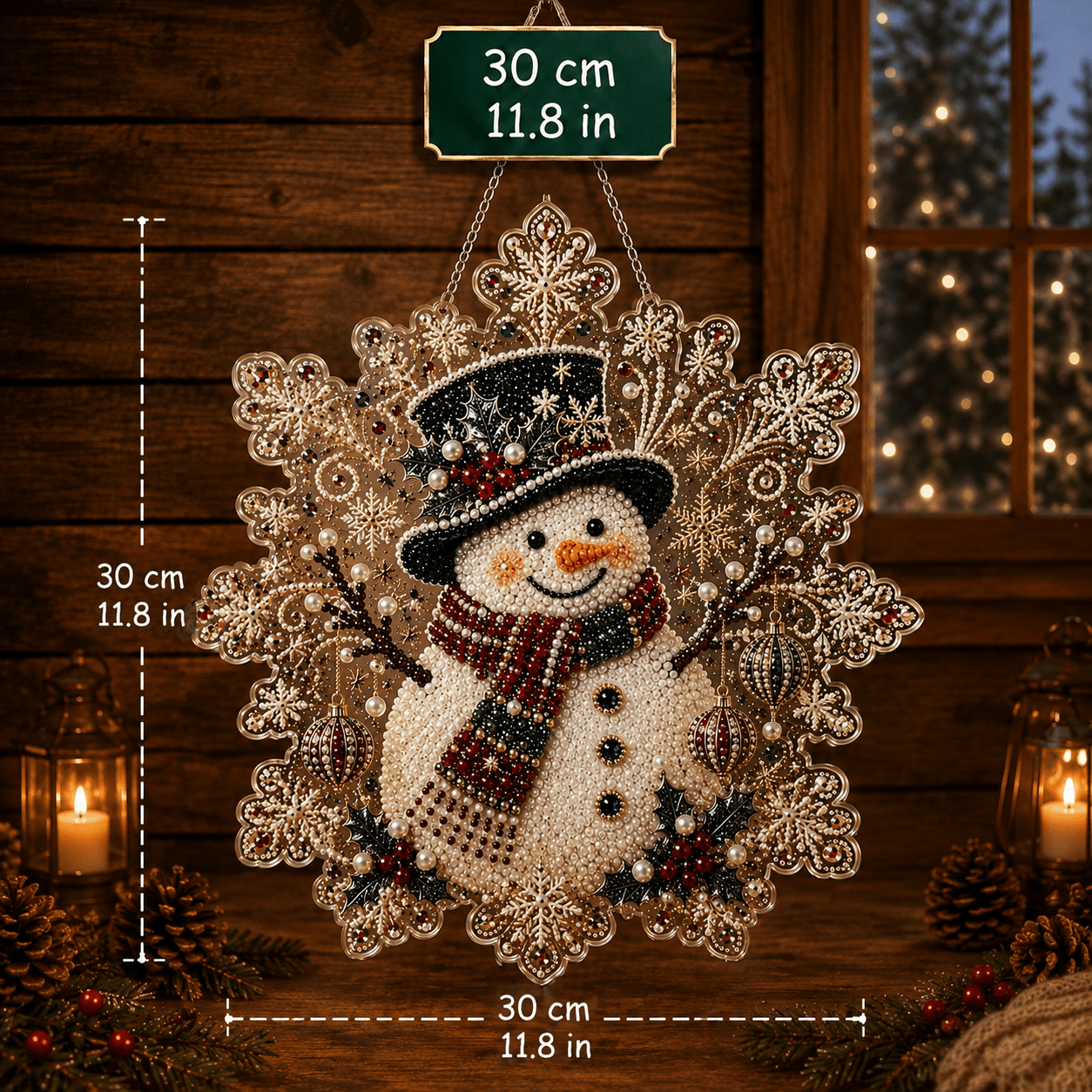 TEMU Christmas Decor 2d Flat Large Size 11.8inch Christmas Pearl Kit, Pearl Diamond Painting Suncatcher, Snowman Santa Claus Snowflake Edge Acrylic
