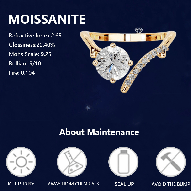 Unisex 1-Carat Round Moissanite Adjustable Open-end Wedding Ring