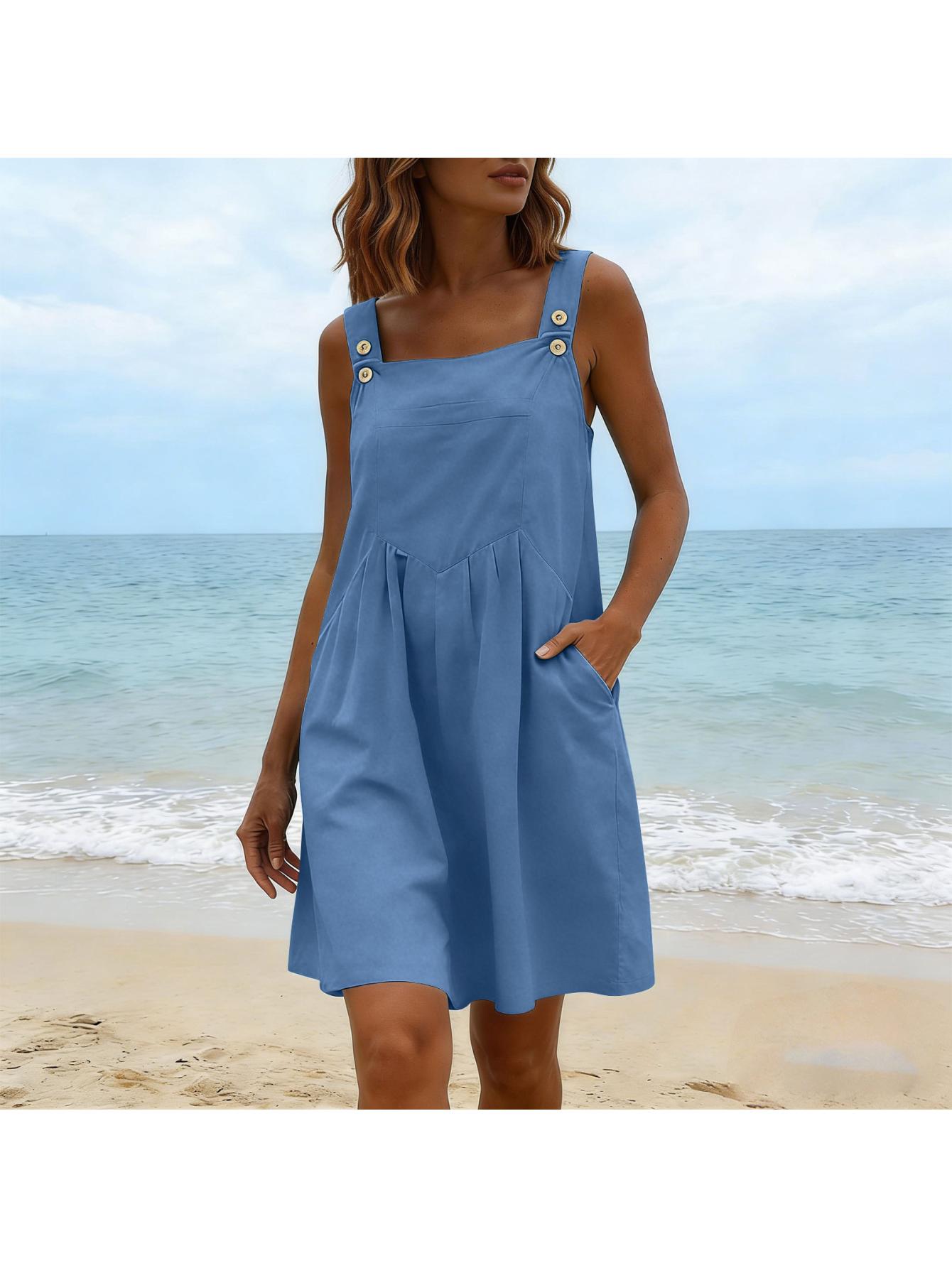 white christmas dresses Casual Sleeveless V-Neck Pocket Midi Dress – Charming Charlie main image 1