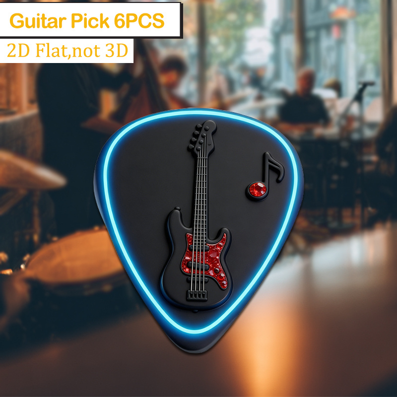 TEMU de 6 médiators plats 2D présente une triangulaire de graphismes de guitare électrique, idéal pour améliorer votre expérience et votre pour la
