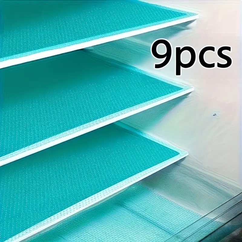 TEMU 9pcs Set Of High-quality Refrigerator Mats And Liners - Teal, Easy To Clean, Washable, Durable Eva Material, Suitable For Freezers, Shelves,