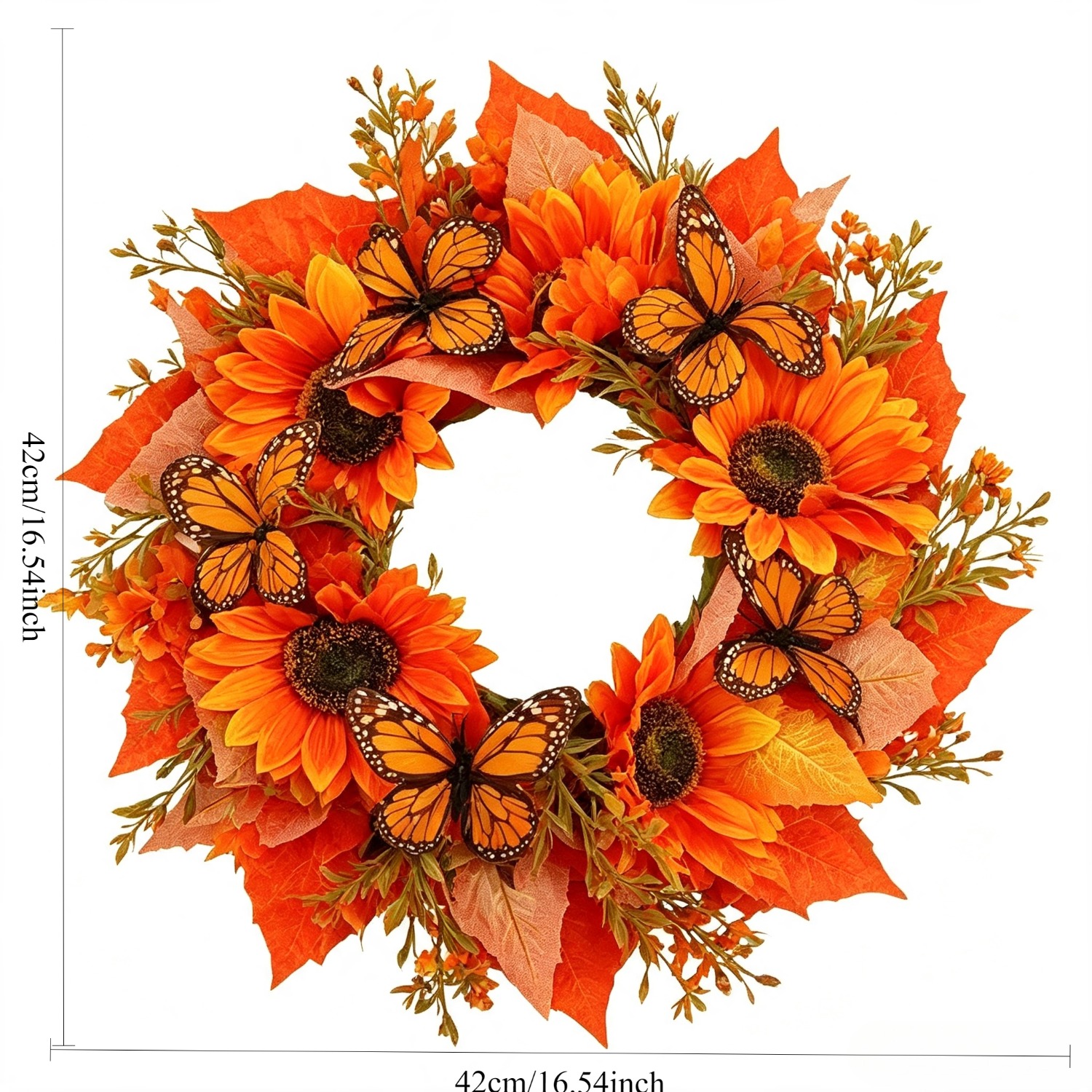 TEMU Front Door Autumn Wreath, 1pc Large Sunflower Wreath, Maple Leaf Decor For Indoor And Outdoor Fall Decoration, Suitable For Thanksgiving And