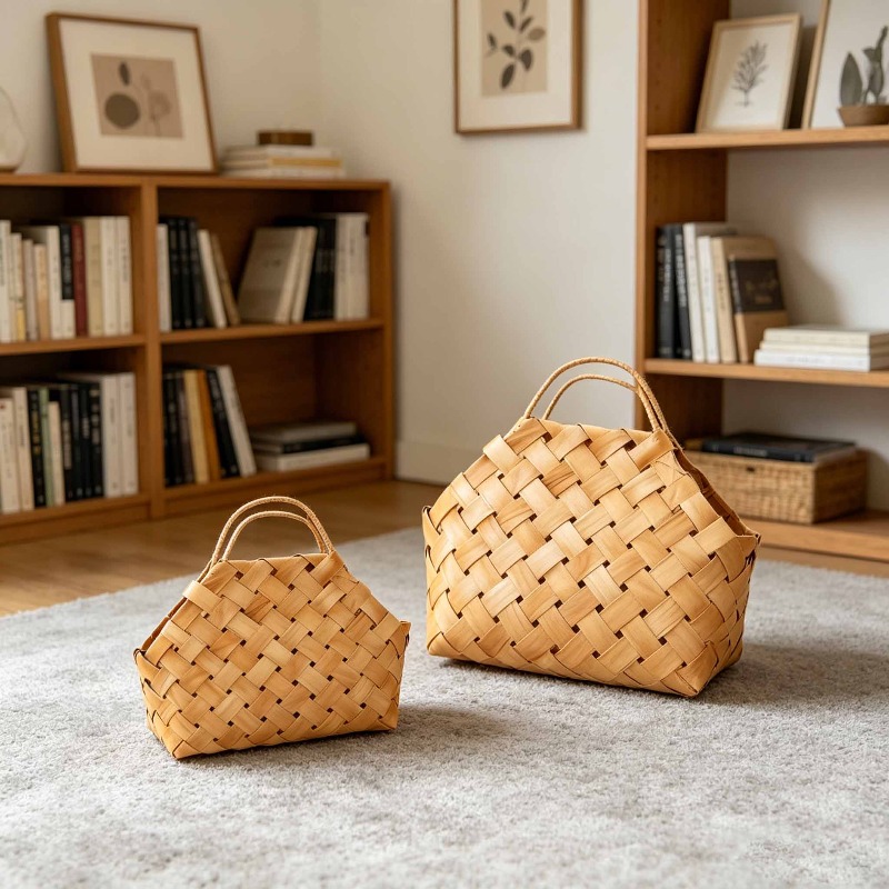 Hand-woven Bamboo Storage Basket, Bamboo Woven Gift Basket, Flower Basket with Sturdy Handle, Rustic Home Decor Tote Basket, Suitable for Wedding Party Favors, Home Kitchen Countertop Organizer, Living Room Shelf, Shelf Baskets