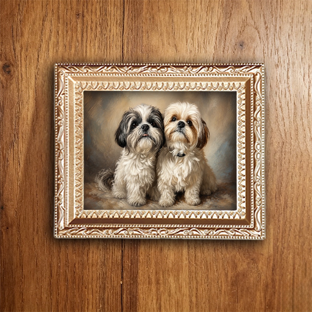 TEMU Vintage Shih Tzu, Ornate Frame Pet Portrait Wooden Refrigerator Magnet, Rustic Vintage Home Decor, Kitchen Memo Holder, Gift For Dog Lovers