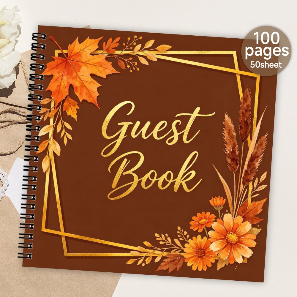 TEMU 1pc Spiral Guestbook, Fall Themed Blank Page Guest Book, Watercolor Maple Leaf Decor Message & Signature Book, Meaningful Gift & Souvenir Album