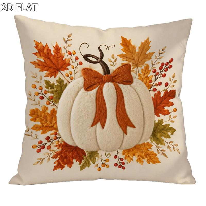 TEMU Fall - Themed Pillow Cover, 18x18in, 1pc, 2d Flat Design With , Orange Bow, , Red Berries, Cozy Aesthetic For Home Decor, Soft Fabric, Perfect