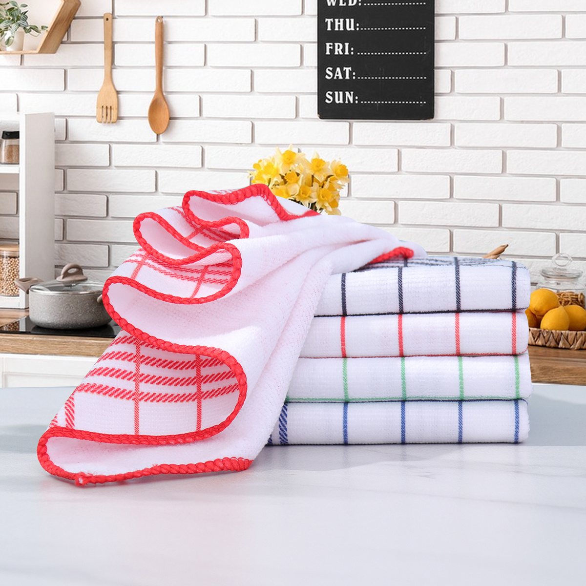 a set of 6   absorbent and lint free dishcloths large size 40 60cm ideal for   suitable for coffee machines   in   checkered and plaid kitchen towels   kitchens and dining rooms kitchen supplies Product details 3
