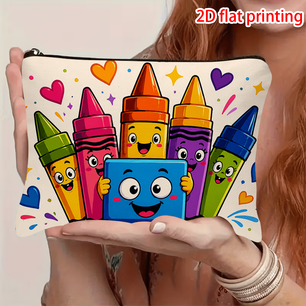 TEMU 1pc 1pcs Cute Crayon & Pencil Case Suitable For School,, Office - Colorful Zipper Cosmetic Bag/pencil Holder, Portable Makeup Organizer With