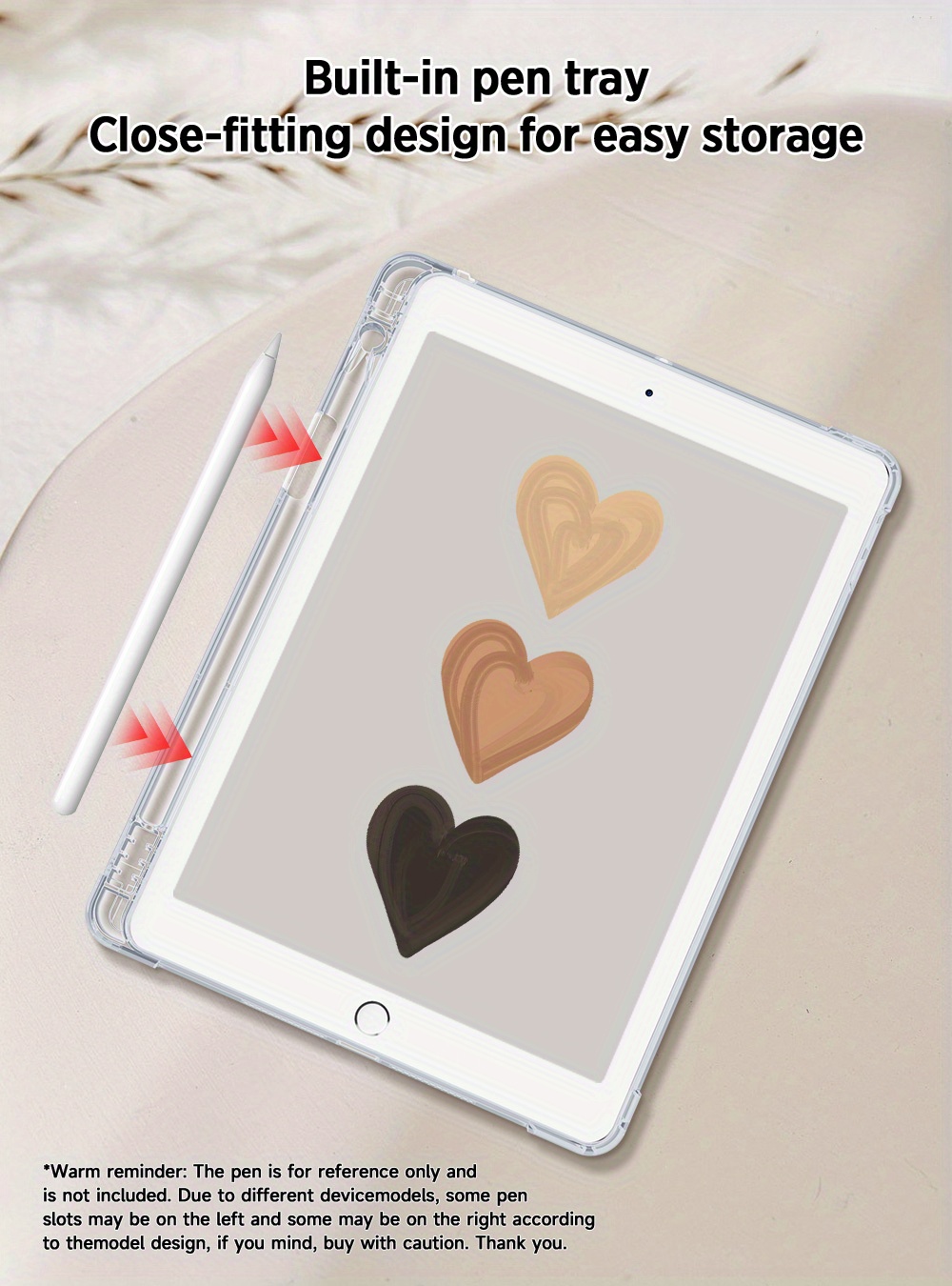 펜 슬롯이 있는 투명 tpu 아이패드 케이스 가벼운 슬림 디자인 아이패드 에어/프로/미니용 하트 패턴 보호 - Temu Republic  of Korea, image size:800x1080