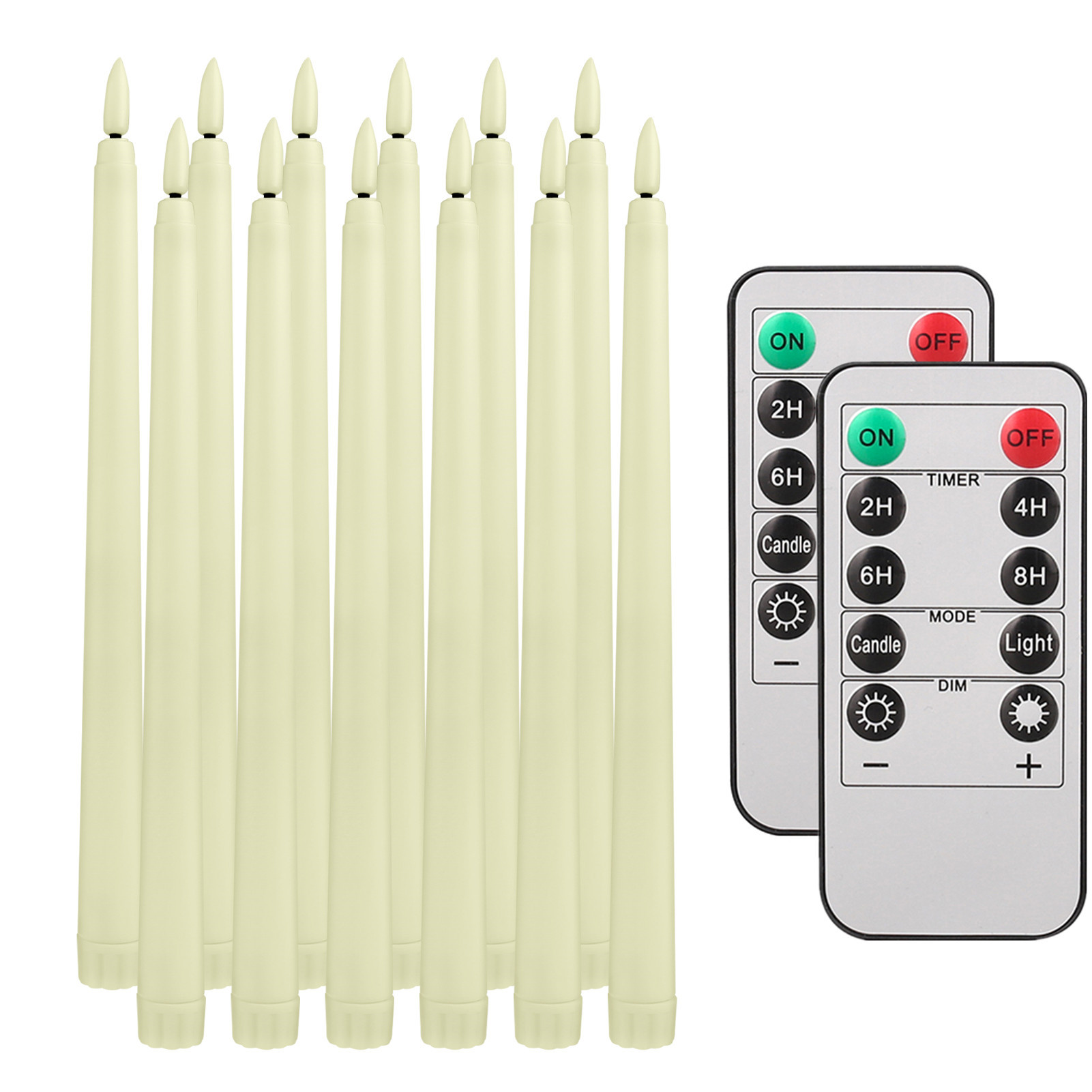 6/ 12pcs 11 Inches LED Flameless Taper Candles with 10-Key Remote Control, Battery Operated 3D Flickering Flame for Firepl