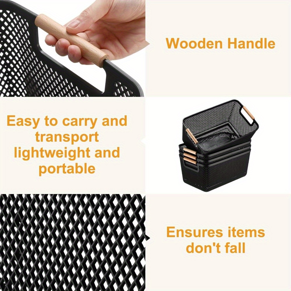 4pcs Plastic Woven Storage Baskets, Stackable and Lightweight