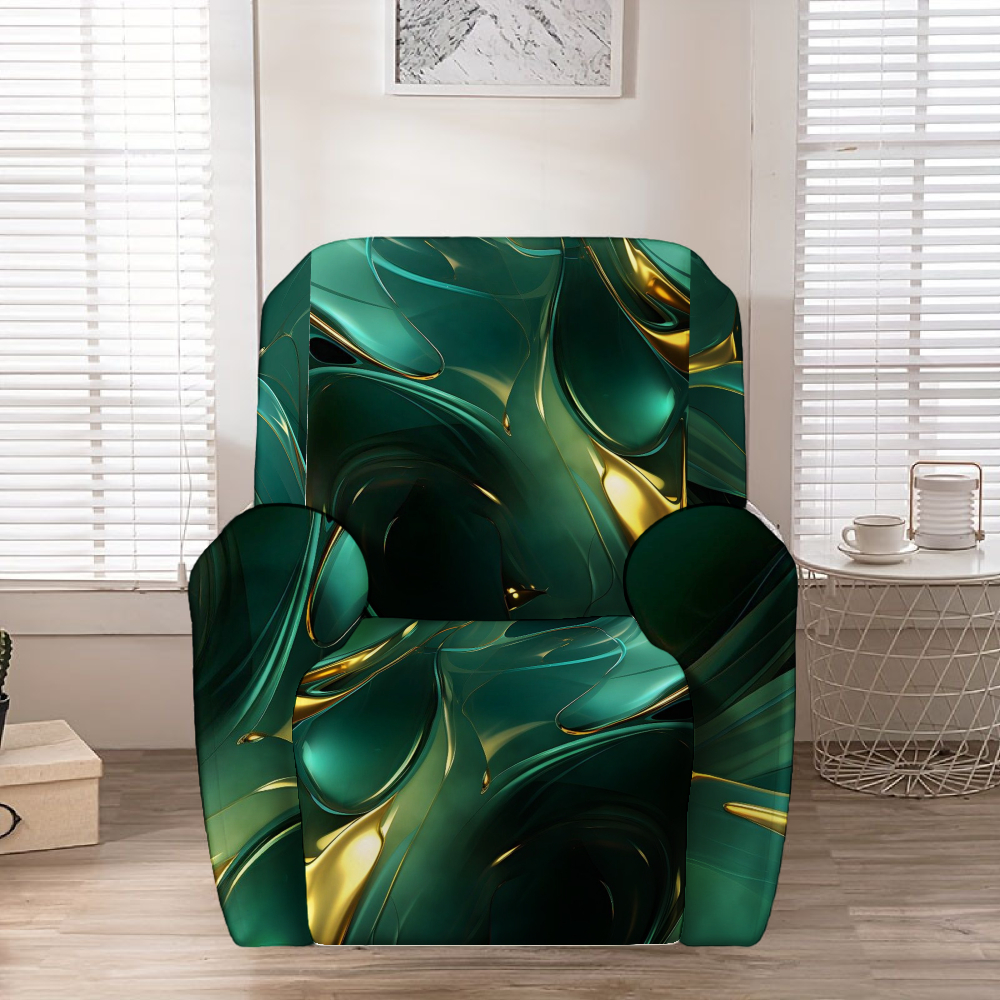 TEMU [ ]light Luxury Green Golden Abstract Flowing Pattern Recliner Protective Cover, High Elastic Fabric Machine Washable, Suitable For Living Room,