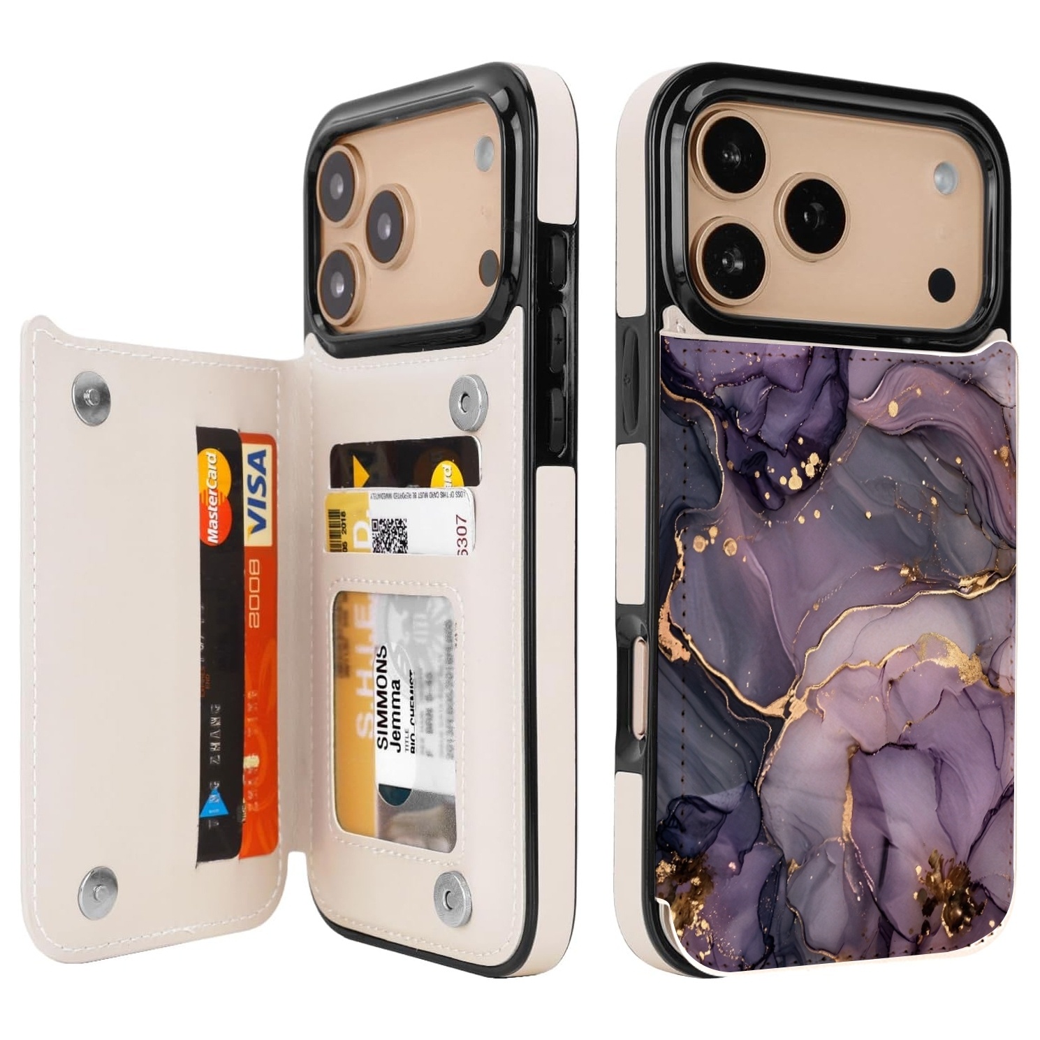 TEMU Phone Case: Purple Ink Gradient With Golden Plating, Niche Design, Light New Synthetic Leather Case Featuring Movie Stand, Coin Purse, Card