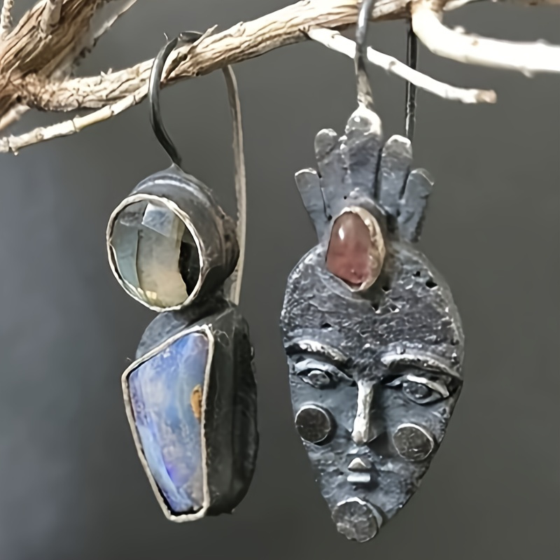 TEMU 2pcs Vintage Fashion Bohemian Style Earrings With Retro Geometric Shapes For Casual Dressing And Vacation Fun