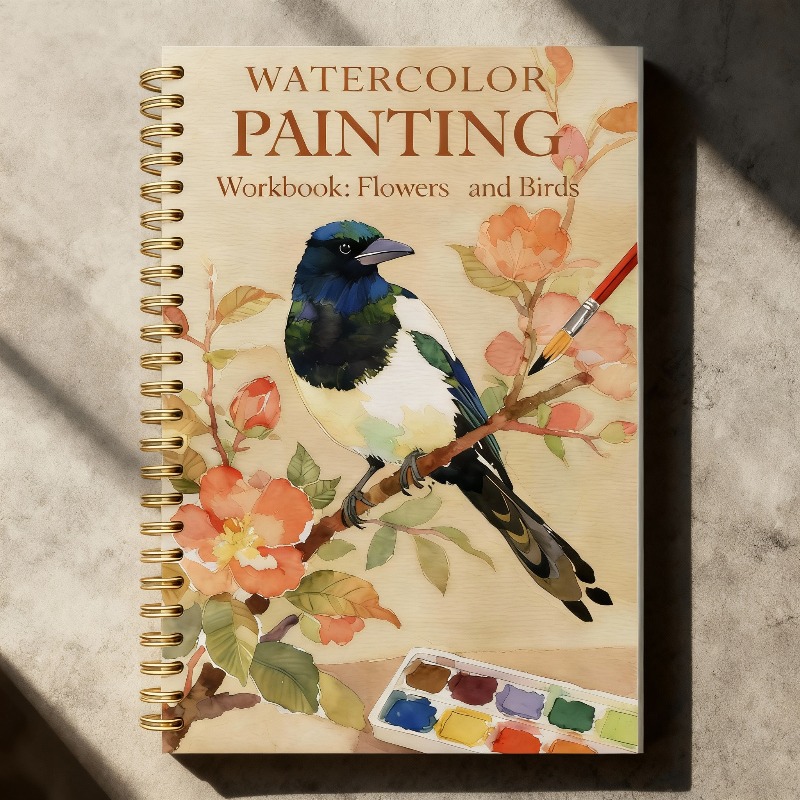 E-shop 1 Aquarellmalbuch mit Vogel- und Blumenthema, 34 Seiten, 16 Arten von Vögeln, inklusive grundlegender Anleitungen zum Malen von Vögeln und
