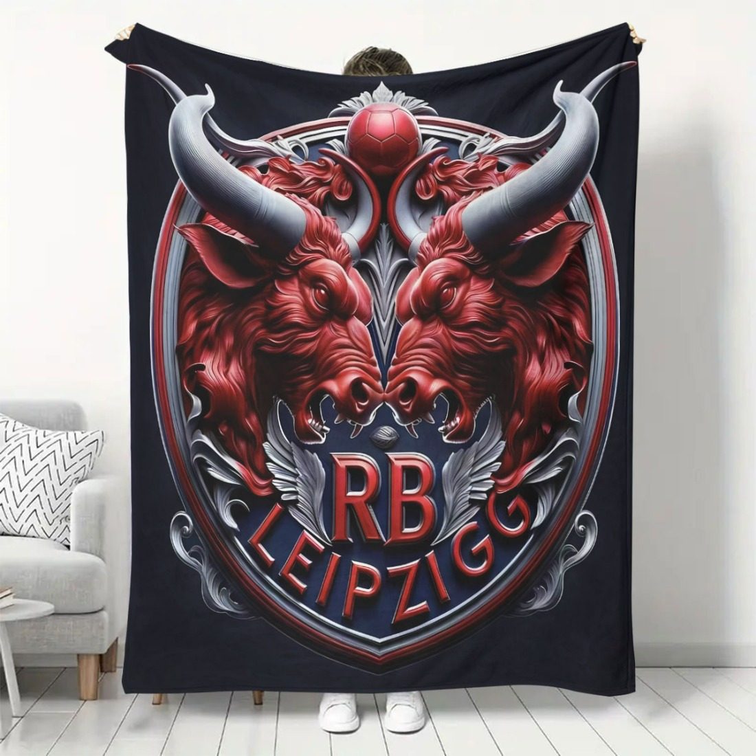 

1pc Rb Team Flannel Throw Blanket - Soft Comfortable Knit Shawl, Polyester Fiber, 200-250gsm, For Sofa, Bed, And Travel, Modern Plush, Polyester Fiber