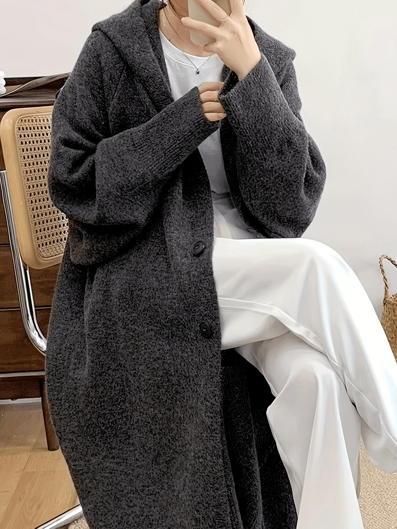 kapuzen cardigan damen lang lockerer schnitt knie Temu Germany