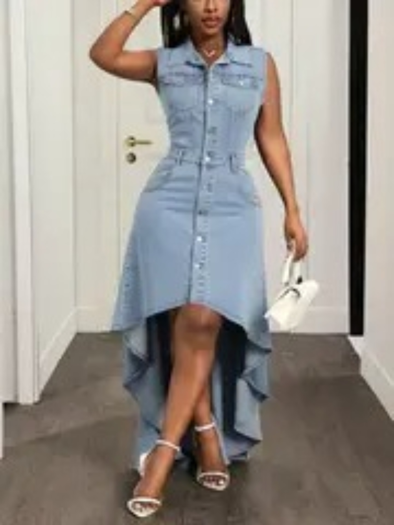 chinese dress ladies Skyline Chic Smocked Denim Maxi Dress main image 1