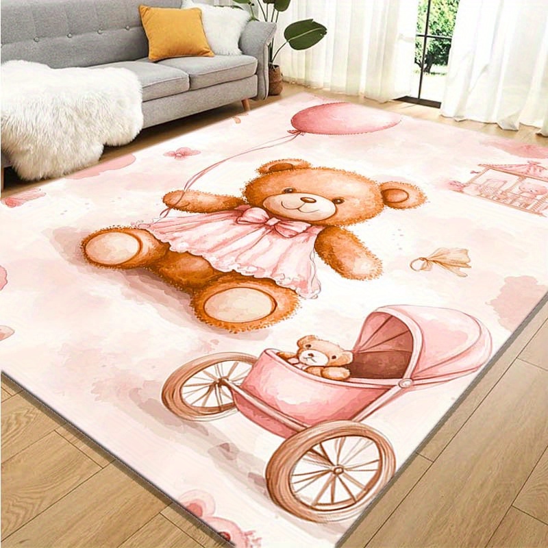 TEMU 800 Grams Per Cute Bear Cartoon Balloon Carpet Rug With Anti-slip Features, Suitable For Bedrooms, , Indoor Corridors, Living Rooms, Kitchens,