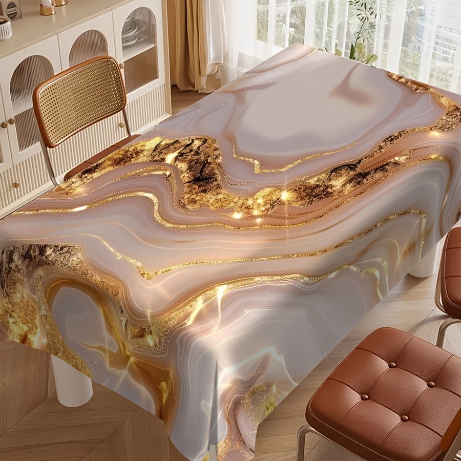 TEMU 1pc Gilded Soft Vein Marble Light Luxury Art Tablecloth, Realistic Marble Pattern Tablecloth Perfect For Picnics, Camping, Weddings, Birthday