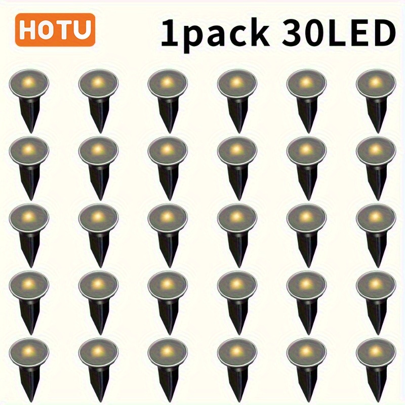Image of Hotu 30pcs Led Solar Lights Outdoor Garden, Solar Ground Lights - 30 Led, 25.6ft, Outdoor Garden Lights For Walkways, Yards & Lawns -commercial Garage Light