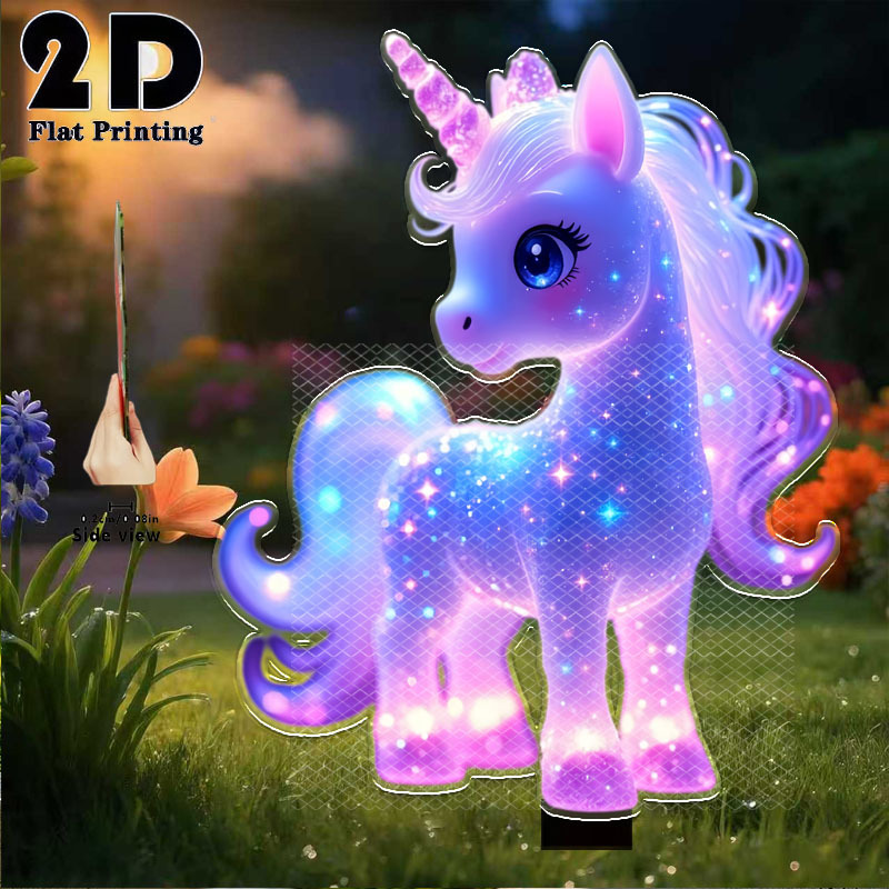TEMU 2d Flat - 【2d Flat】 2d Flat - [2d Flat] 2d Flat 1pc Neon Unicorn Garden Decoration Ground Plug, Outdoor Courtyard, Lawn And Gardening Decoration
