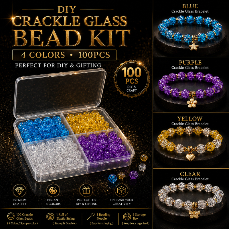 TEMU 100pcs 8mm Crackle Glass Beads With Box, Decorative Beads, Diy Bead Craft Accessories. The Four-compartment Box Contains Beads In Purple, White,