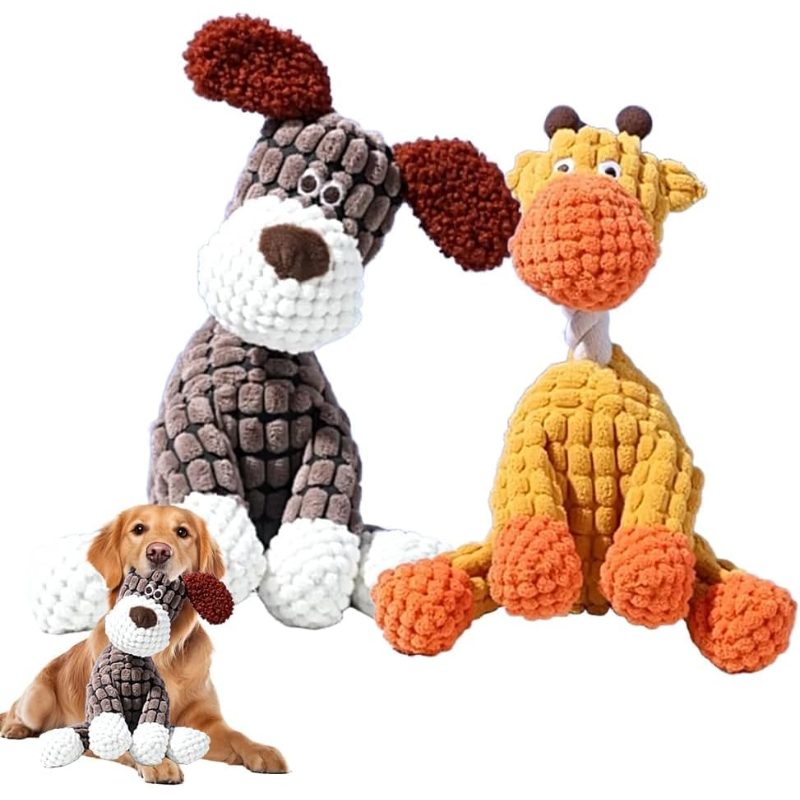 Indestructible Dog Toy, 2026 New Durable Plush Dog Toys for Aggressive Chewers, Squeaky Chew Toy for Small Medium Large Dogs Puppy Teething Toys (Brown+Orange)