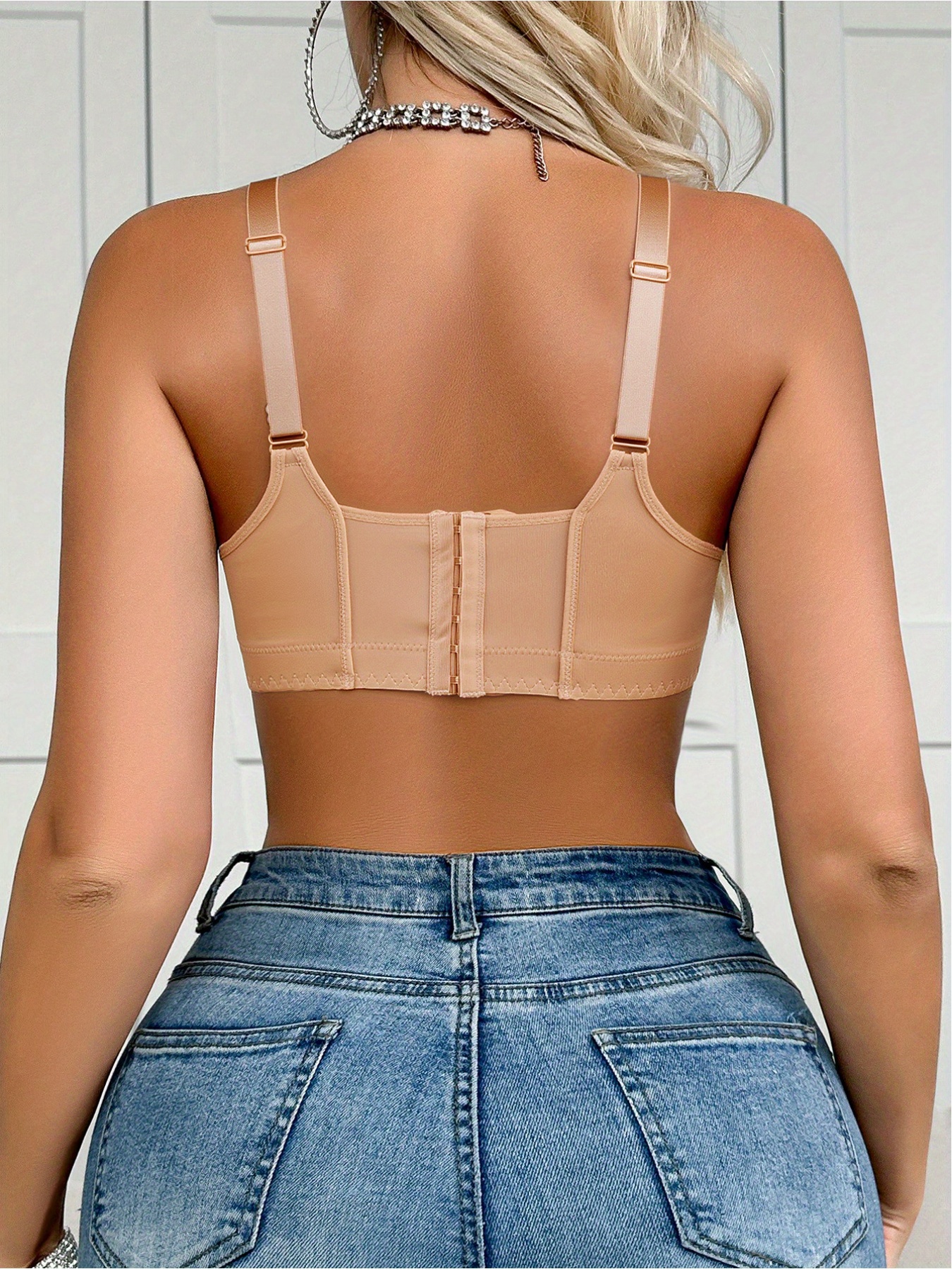 3pcs womens deep v neck backless wireless bras no underwire   seamless design medium support soft smooth fabric elegant special collection sexy lingerie style smooth texture for everyday wear Product details 3