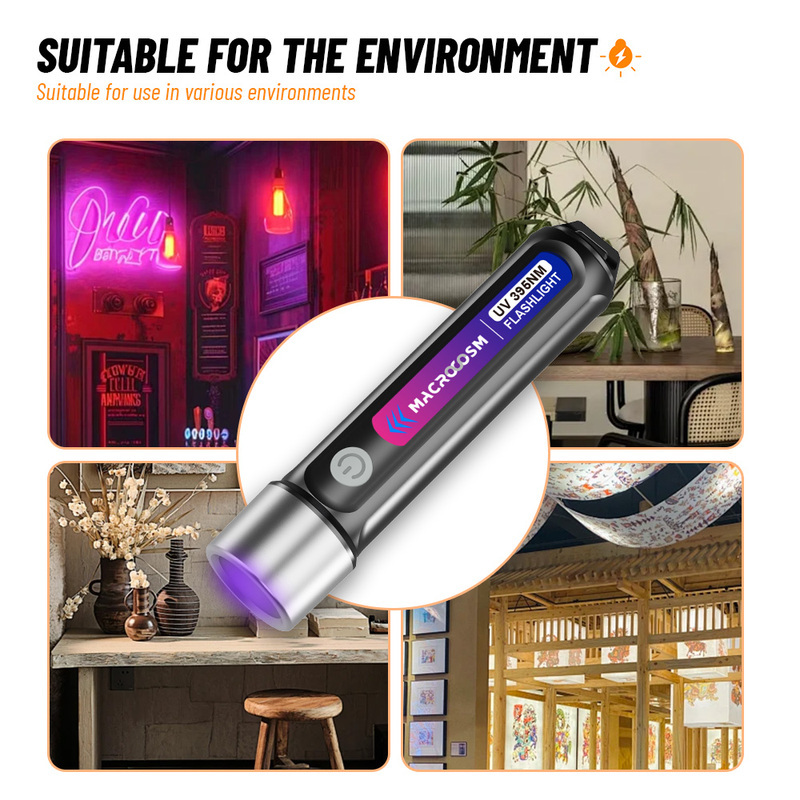 2pcs 395nm UV LED Flashlights - USB Rechargeable, High-Power for Urine & Scorpion Detection, Resin Curing, Pet Stain Removal, Camping & Fishing, Hotel Inspection, Nail Lamp, Portable