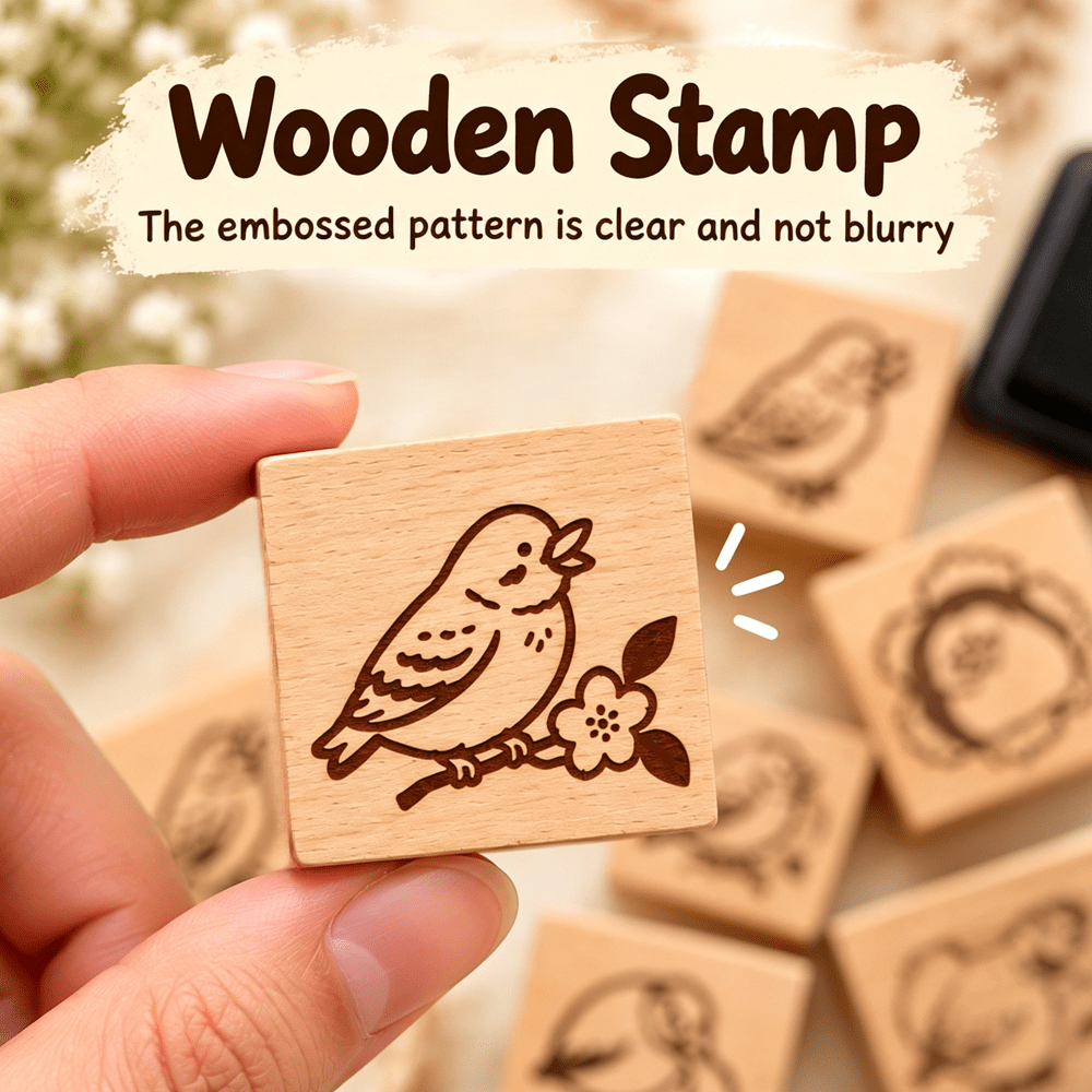6pcs Animal Little Bird Wooden Stamps for Crafting