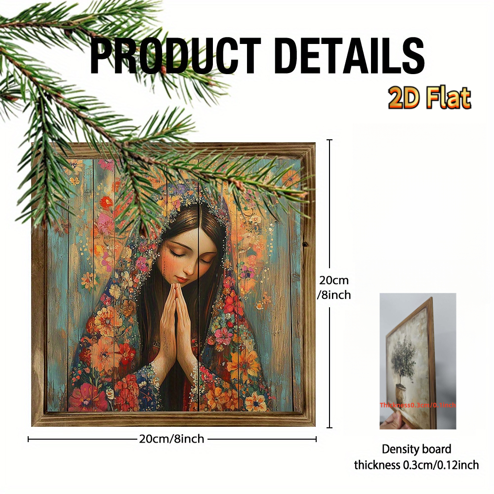 TEMU 2d Flat - A 2d Flat, Vintage Wooden Wall Mural Of The, Featuring A High-definition Design Without A Frame. This Religious Wall Decoration The Of