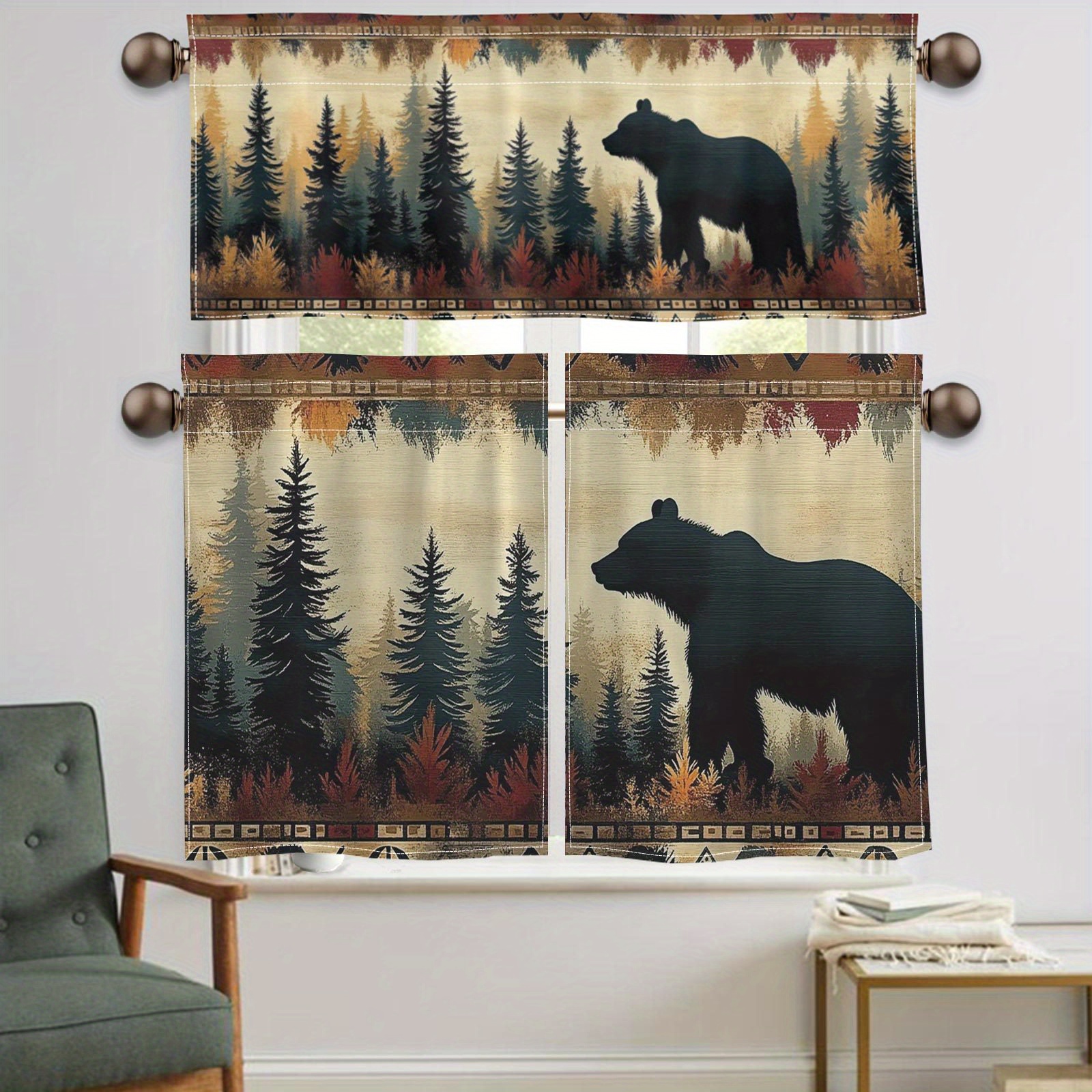 

1/2pcs Bear Valance Curtains, Bathroom Christmas Curtains Decor, And For