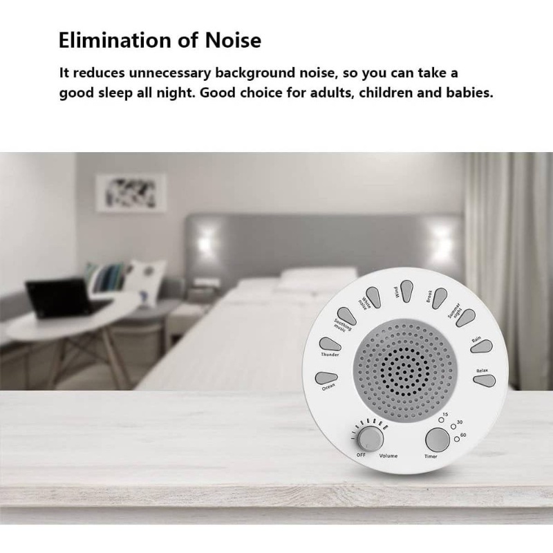 Sleep White Noise Machine, 9 Soothing Natural Sounds Insomnia, Sleeping Trouble, Seniors, Office Break Etc. Rest Easily with Timer Options, USB or Battery Powered - White