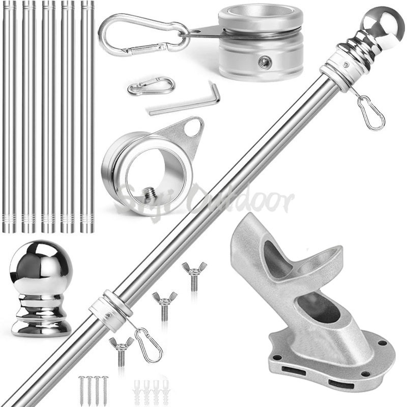TEMU Flag Pole Kit - Stainless Steel 5.9 Ft Flag Poles With 1 Inch Metal 360° Rotating Flag Pole Rings Clip, Two-position Flag Pole Holder Brackets