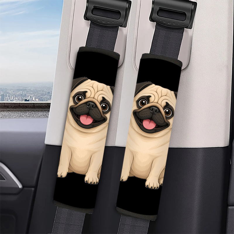 TEMU 2pcs, Car Seat Belt Cover, Cartoon Sitting Pug Dog Print Pattern 6.4sj, Automotive Interior Accessory, Suitable For Travel Bags And Backpacks,