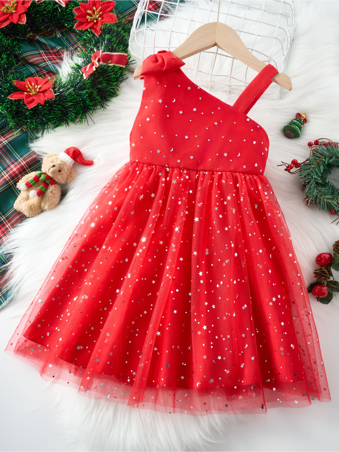 red tulle dress christmas star little girls featuring