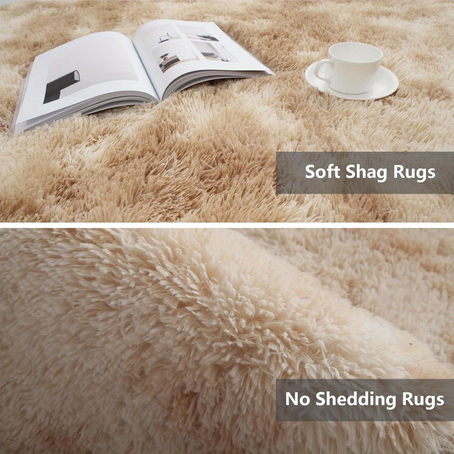 Image of Soft Modern Indoor Large Luxury Rug For Living Room Bedroom Dorm Room Home Decorative, Non-slip Plush Fluffy Furry Area Rugs Comfy Accent Floor Carpet, Khaki