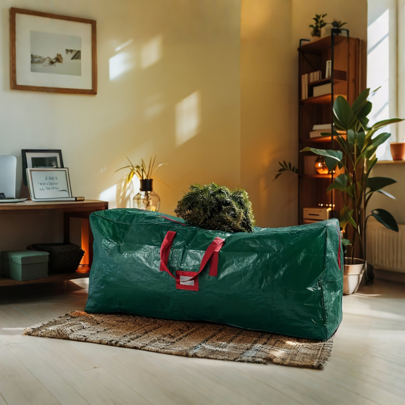 Large-capacity Christmas tree storage bag (red and green) - suitable for artificial trees, with durable handle and label card slot, zipper   easy to store and carry, Tree Storage