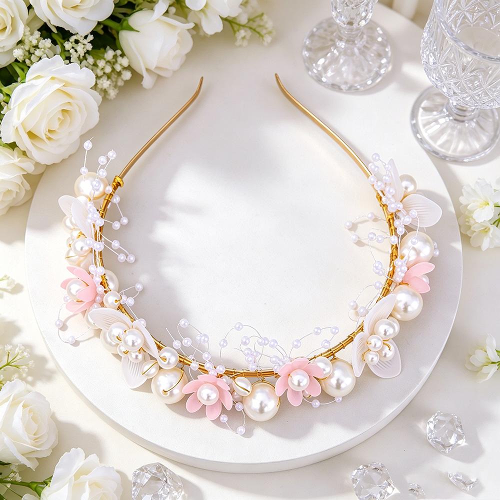 TEMU 1pc Pink Flower Faux Pearl Headband, Gentle Atmosphere, Suitable For Daily Commute / Light Styling, Used As Niche Additions